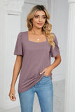 Square Neck Puff Sleeve Tee Shirt - Trendsi
