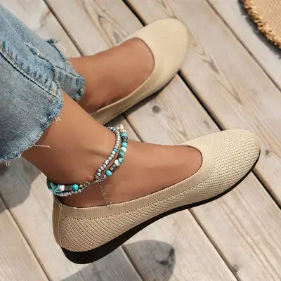 Round Toe Knit Ballet Flats - Trendsi - Flyclothing LLC