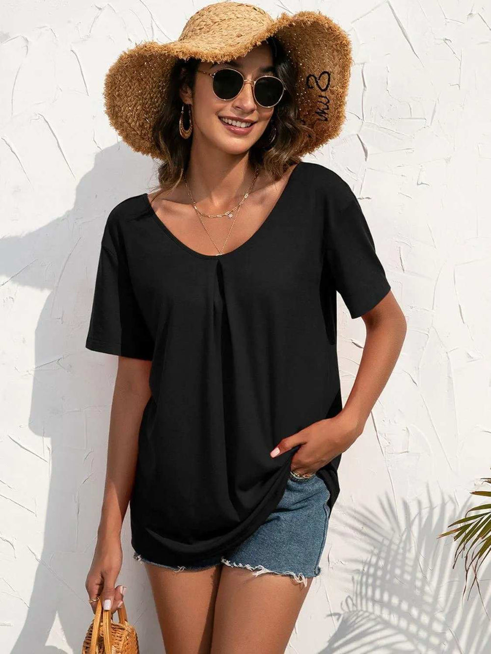 Lace Trim Short Sleeve Top - Trendsi - Flyclothing LLC