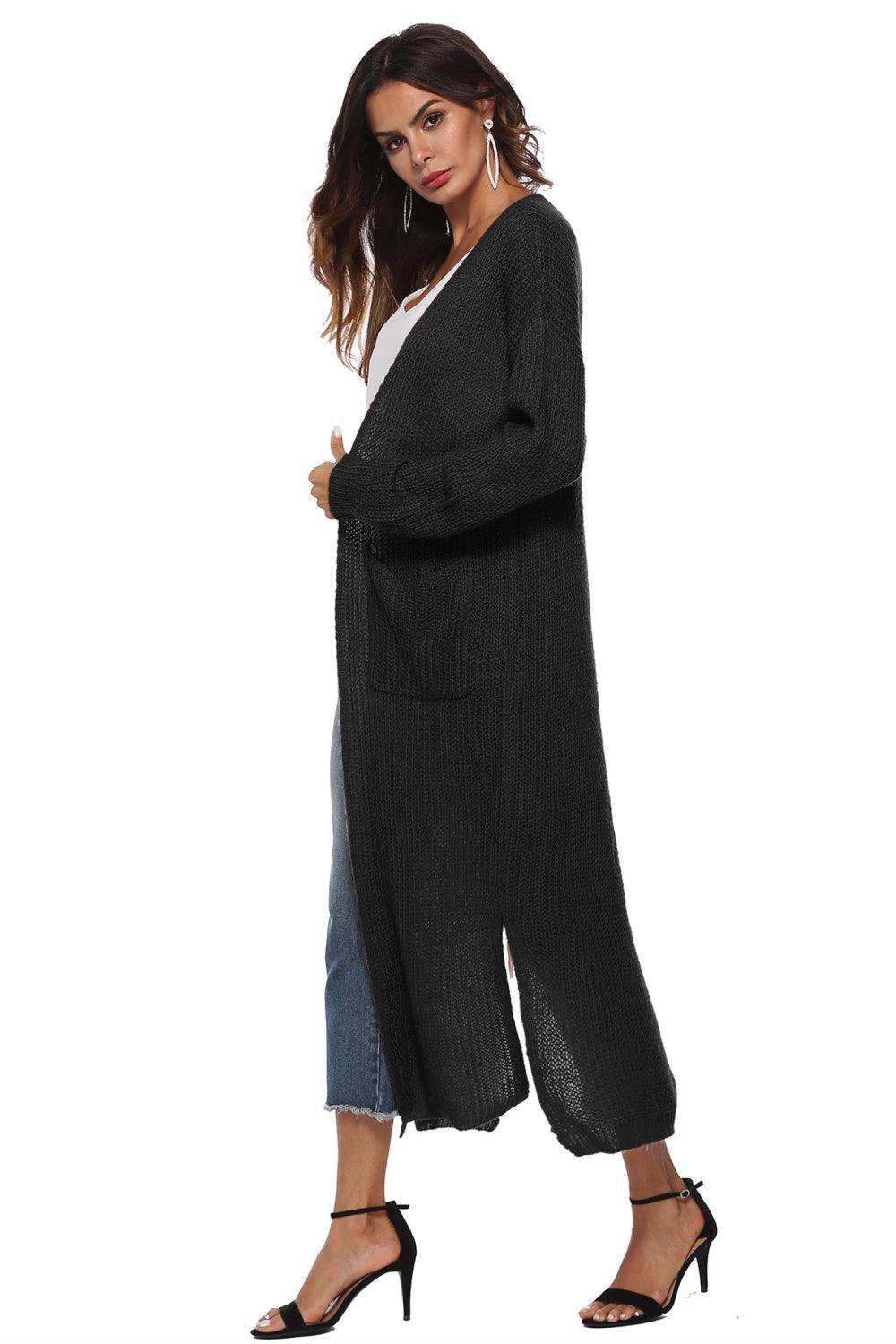 Long Sleeve Open Front Buttoned Cardigan - Trendsi - Flyclothing LLC