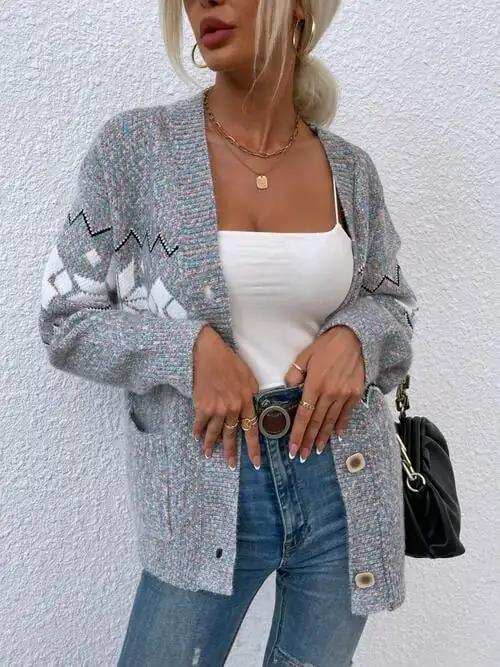 Heathered Pocketed Button Up Cardigan - Trendsi - Flyclothing LLC