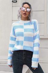 Color Block Dropped Shoulder Sweater - Trendsi - Flyclothing LLC