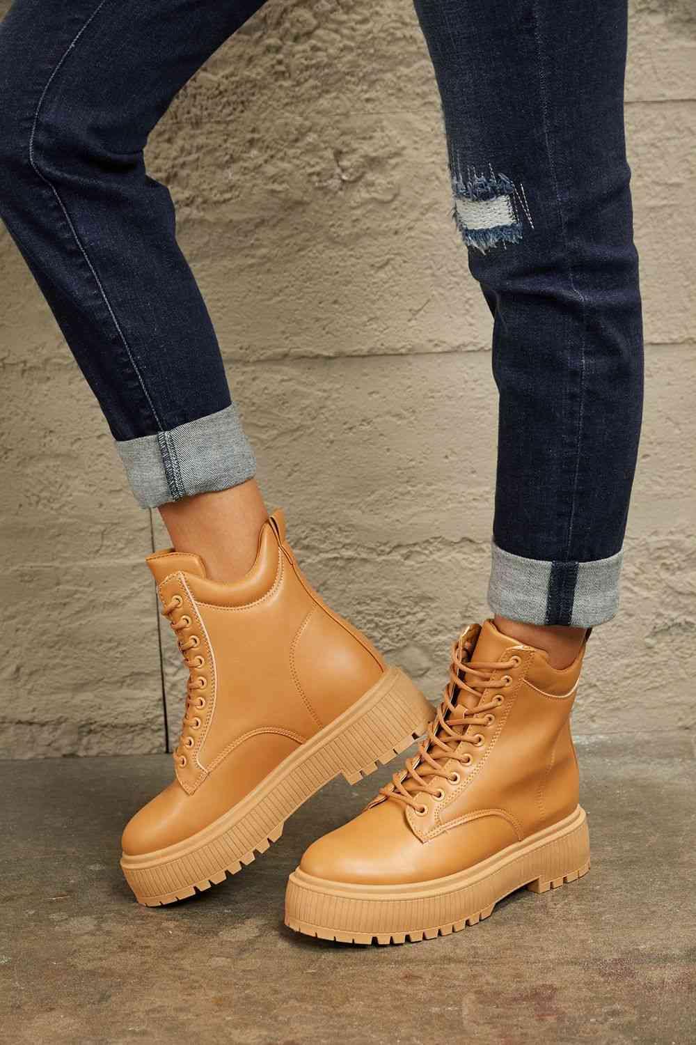 East Lion Corp Platform Combat Boots - Trendsi