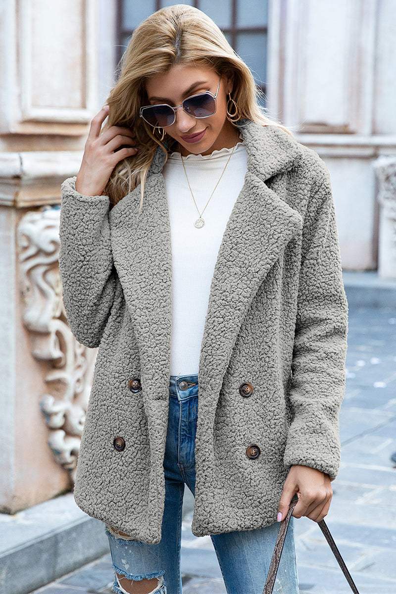 Full Size Lapel Collar Sherpa Coat - Trendsi - Flyclothing LLC