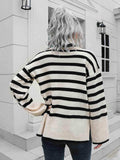 Striped Slit Turtleneck Drop Shoulder Sweater - Trendsi - Flyclothing LLC