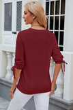 Eyelet Drawstring V-Neck Half Sleeve T-Shirt - Trendsi - Flyclothing LLC