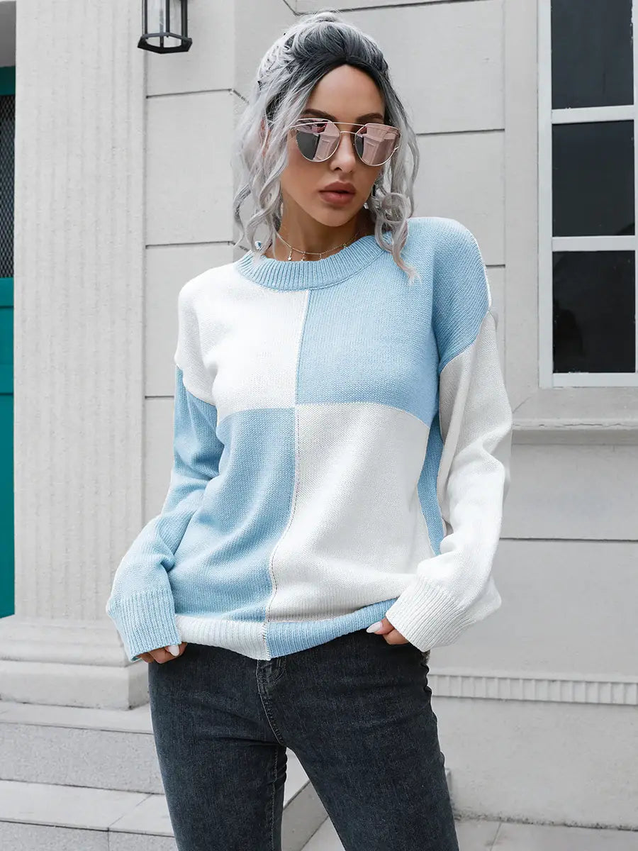 Contrast Drop Shoulder Sweater - Trendsi - Flyclothing LLC