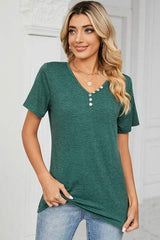 V-Neck Short Sleeve T-Shirt - Trendsi - Flyclothing LLC