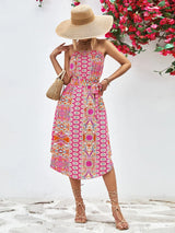 Printed Strapless Tie Belt Dress - Trendsi - Flyclothing LLC