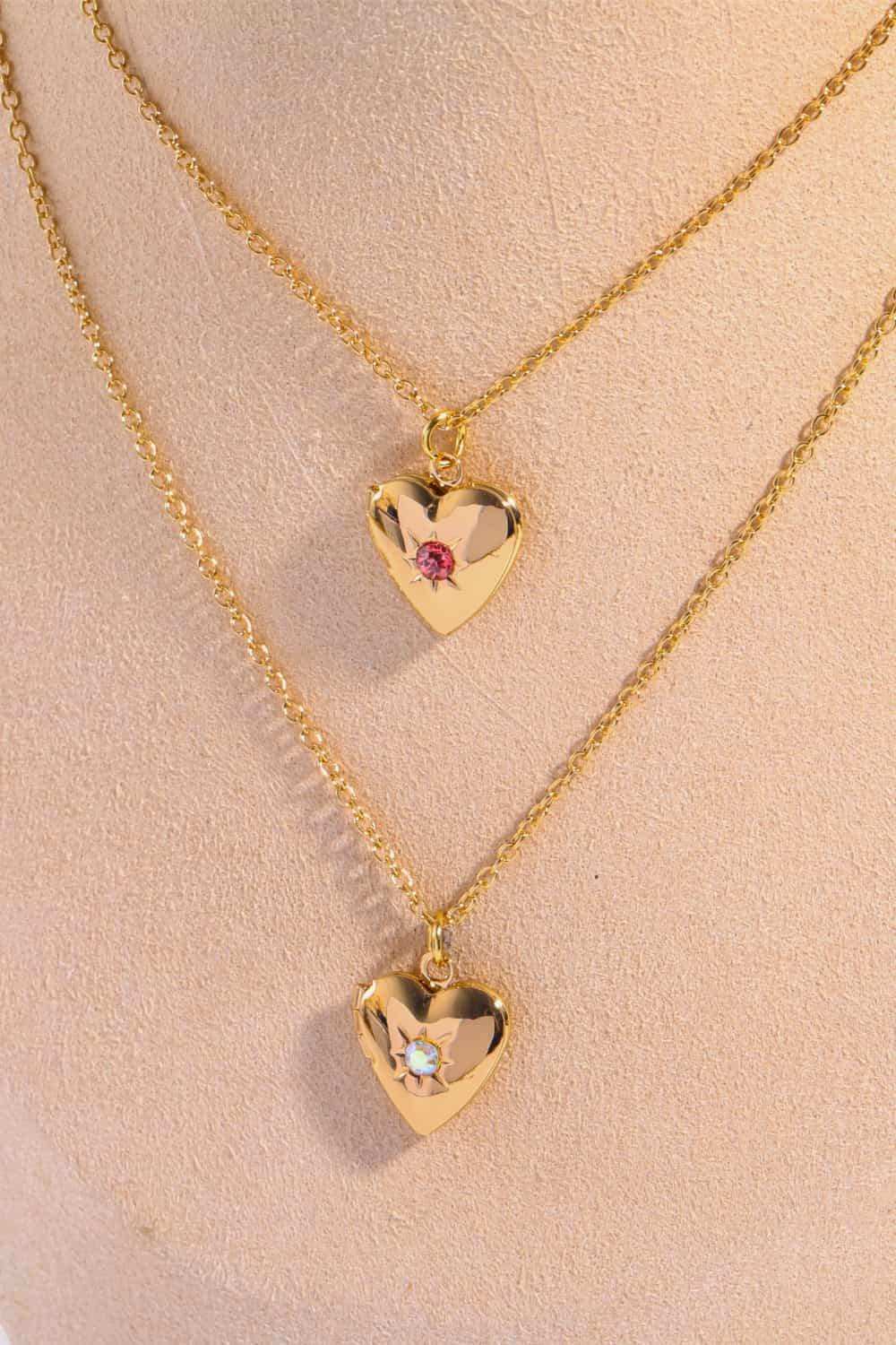 Zircon Heart Shape 14K Gold-Plated Pendant Necklace - Trendsi - Flyclothing LLC