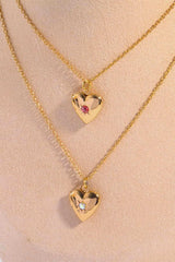 Zircon Heart Shape 14K Gold-Plated Pendant Necklace - Trendsi - Flyclothing LLC