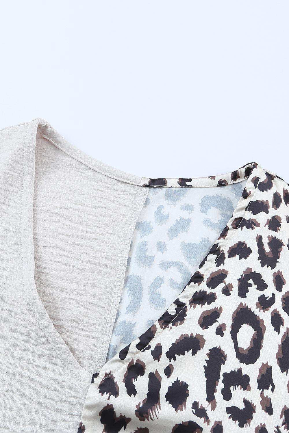 Leopard Color Block V-Neck Blouse - Trendsi - Flyclothing LLC