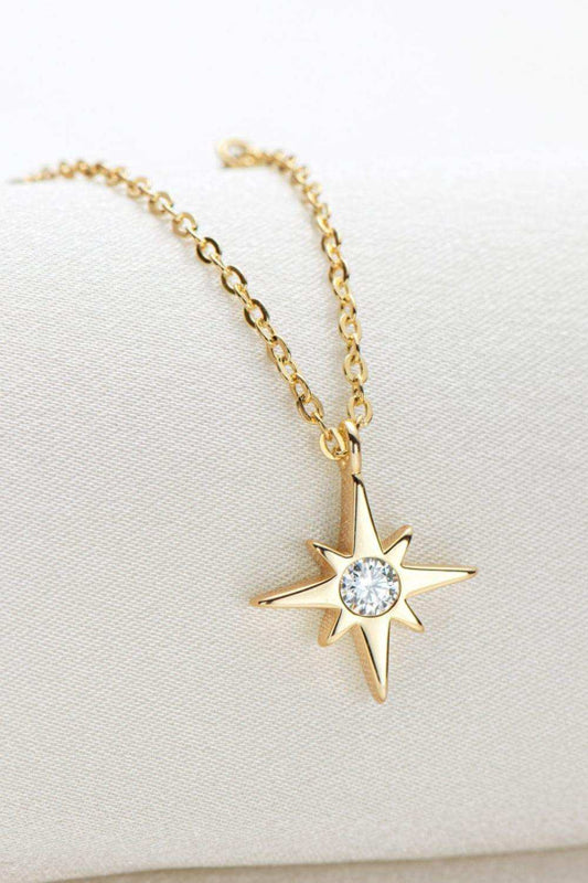 Moissanite North Star Pendant 925 Sterling Silver Necklace - Trendsi - Flyclothing LLC