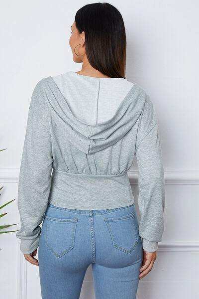 Ruched Half Zip Hooded Jacket - Trendsi - Flyclothing LLC