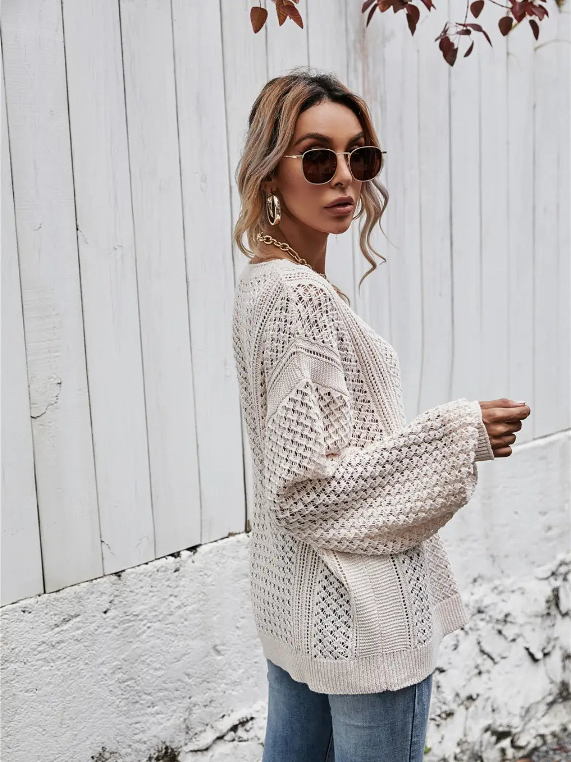 V-Neck Dropped Shoulder Sweater - Trendsi - Flyclothing LLC