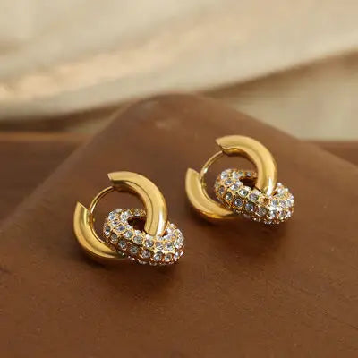 Titanium Steel Inlaid Zircon Double-Hoop Earrings - Trendsi - Flyclothing LLC