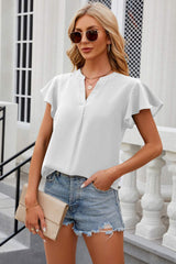 Notched Cap Sleeve T-Shirt - Trendsi - Flyclothing LLC