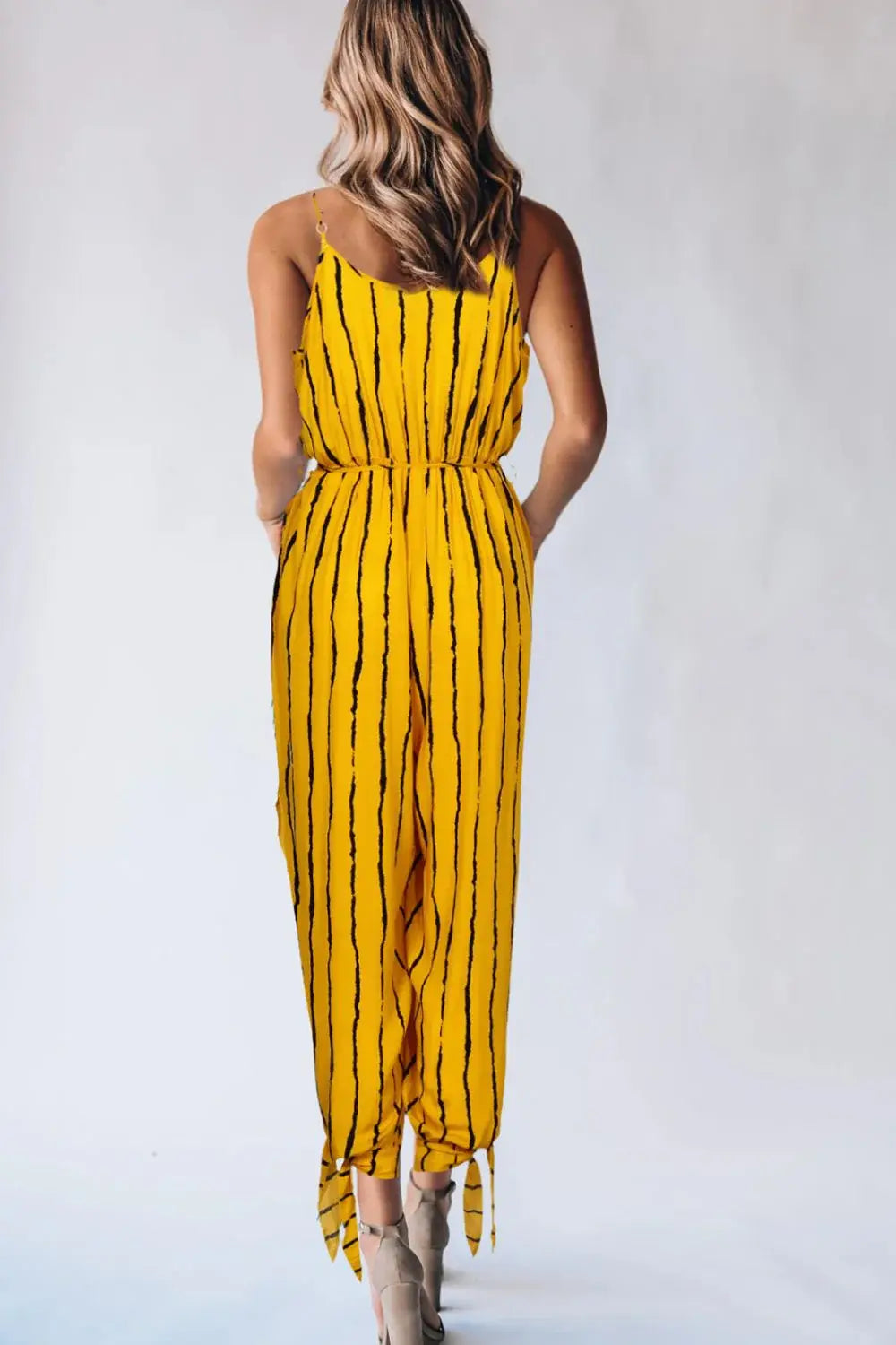Striped Contrast Tie Ankle Spaghetti Strap Jumpsuit - Trendsi - Flyclothing LLC