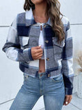 Plaid Button Up Drop Shoulder Cropped Jacket - Trendsi - Flyclothing LLC