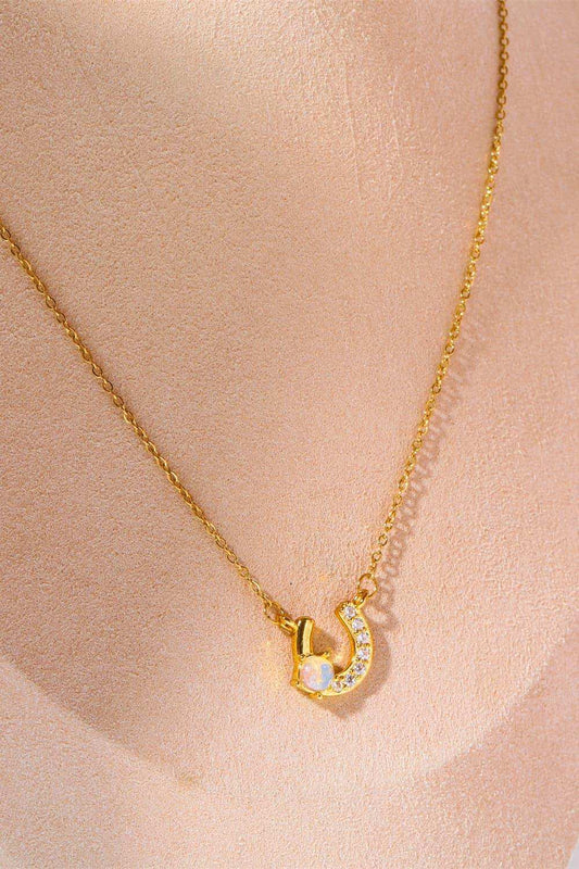 Horseshoe Shape Copper 14K Gold Plated Pendant Necklace - Trendsi - Flyclothing LLC