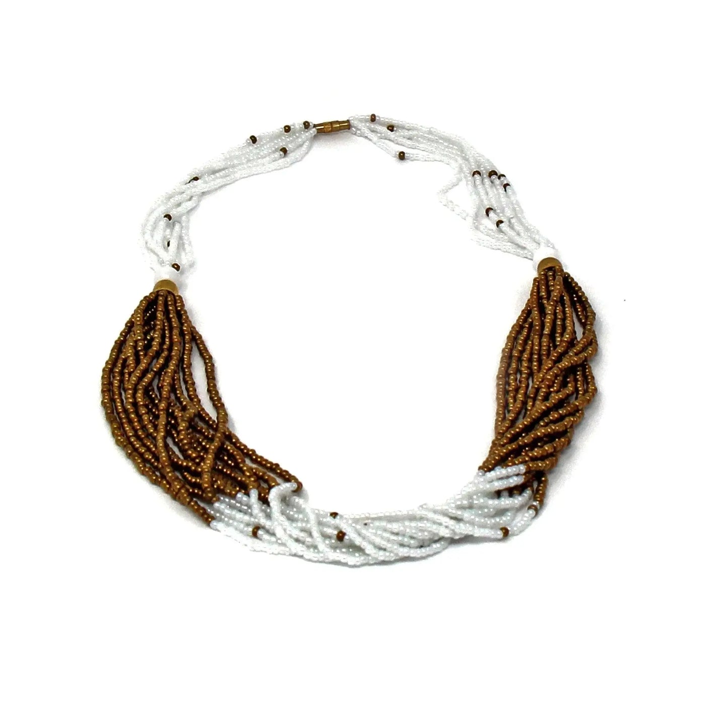 Multistrand Maasai Bead Necklace, White and Gold - Jedando - Flyclothing LLC