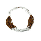 Multistrand Maasai Bead Necklace, White and Gold - Jedando - Flyclothing LLC
