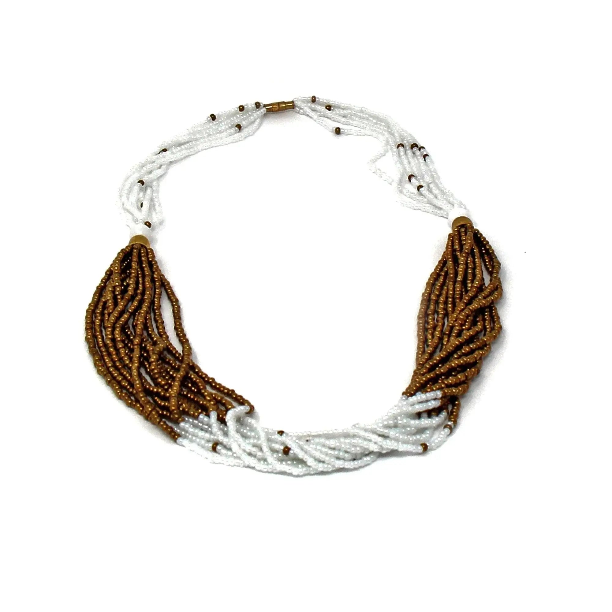 Multistrand Maasai Bead Necklace, White and Gold - Jedando - Flyclothing LLC