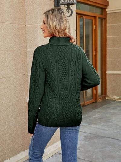 Cable-Knit Mock Neck Sweater - Trendsi - Flyclothing LLC