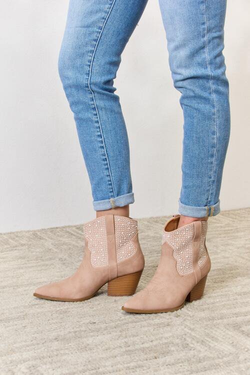 East Lion Corp Rhinestone Ankle Cowgirl Booties - Trendsi