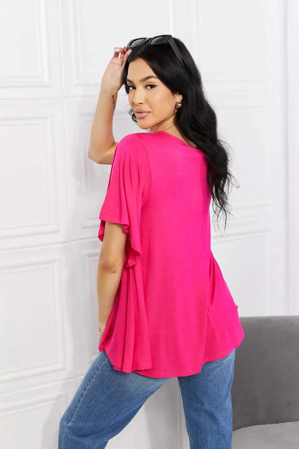 Yelete Full Size More Than Words Flutter Sleeve Top - Trendsi - Flyclothing LLC