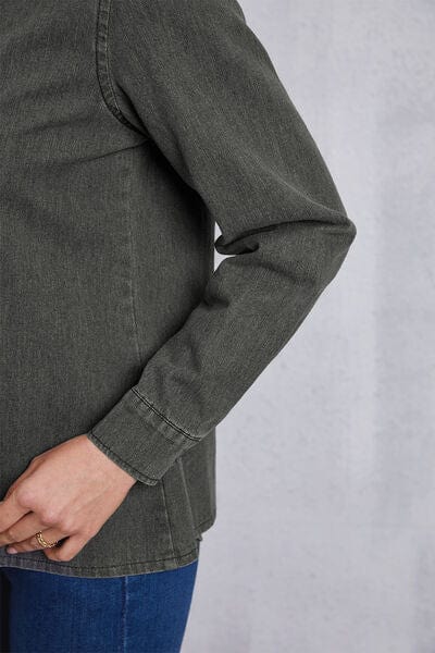 Collared Neck Button Up Denim Top - Trendsi