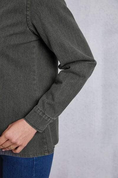 Collared Neck Button Up Denim Top - Trendsi - Flyclothing LLC