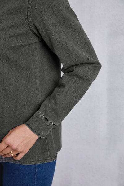 Collared Neck Button Up Denim Top - Trendsi - Flyclothing LLC