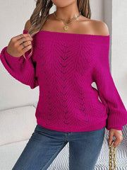 Openwork Off-Shoulder Long Sleeve Sweater - Trendsi