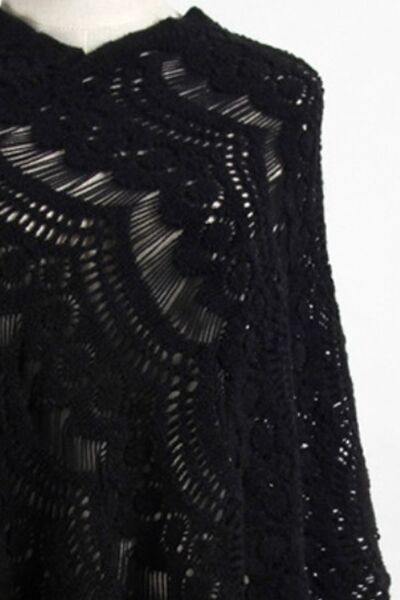 Fringe Openwork Surplice Cape Sleeve Poncho - Trendsi