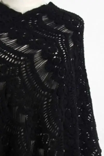 Fringe Openwork Surplice Cape Sleeve Poncho - Trendsi - Flyclothing LLC