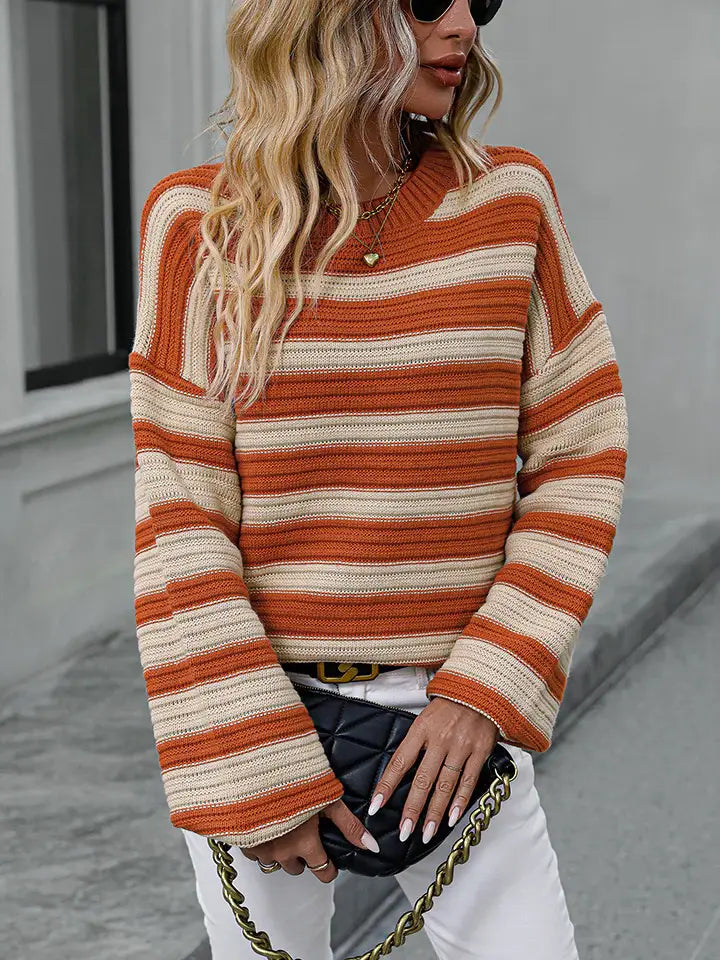 Striped Dropped Shoulder Sweater - Trendsi - Flyclothing LLC