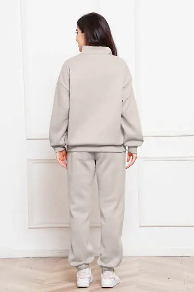 Half Zip Long Sleeve Sweatshirt and Pants Set - Trendsi - Flyclothing LLC
