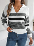 Striped Collared Neck Long Sleeve Sweater - Trendsi