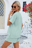 Notched Button Detail Dropped Shoulder Top and Shorts Set - Trendsi - Flyclothing LLC