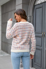 Plaid Round Neck Long Sleeve Pullover Sweater - Trendsi - Flyclothing LLC