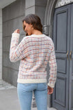 Plaid Round Neck Long Sleeve Pullover Sweater - Trendsi - Flyclothing LLC