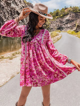 Long Sleeve V-Neck Mini Dress - Trendsi - Flyclothing LLC