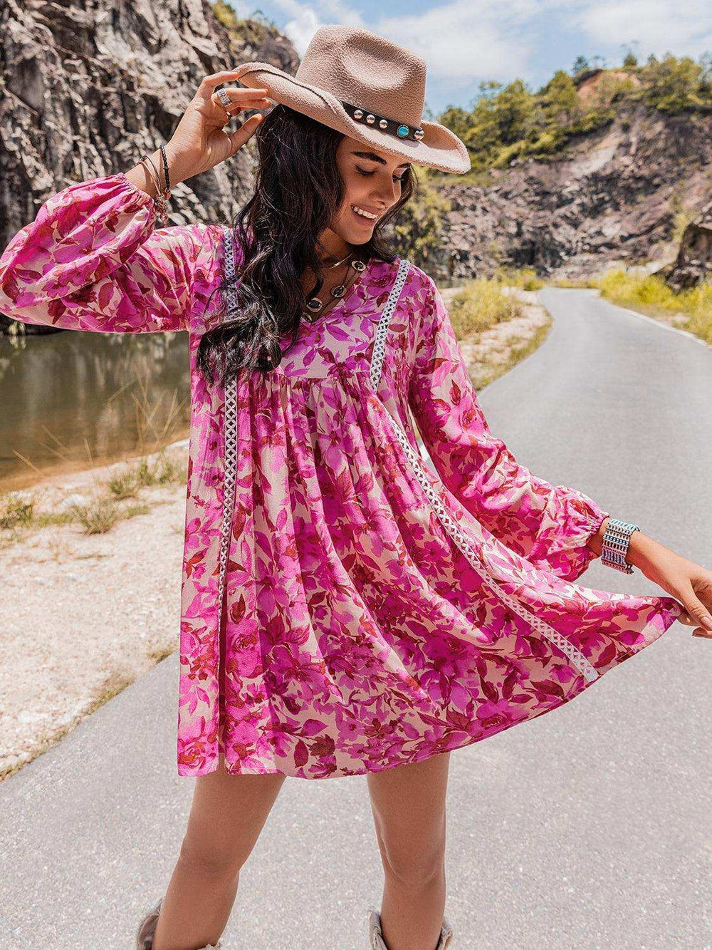 Long Sleeve V-Neck Mini Dress - Trendsi - Flyclothing LLC