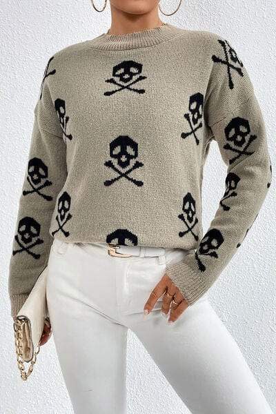 Graphic Mock Neck Dropped Shoulder Sweater - Trendsi - Flyclothing LLC