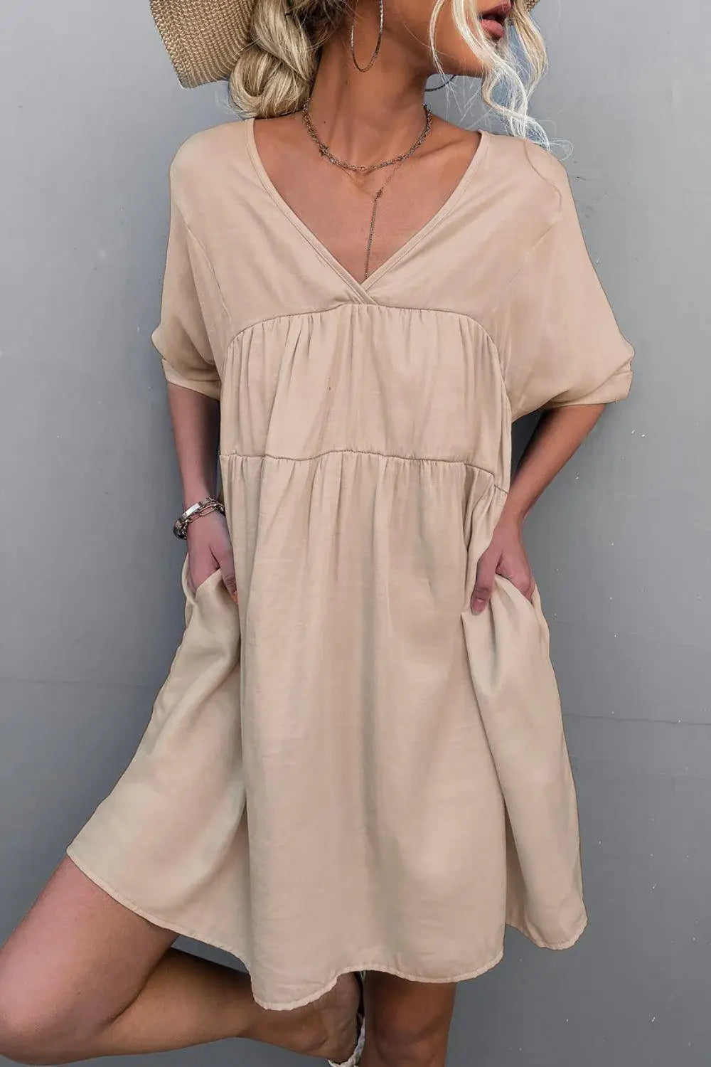 Tie Back Pocket Mini Dress - Trendsi - Flyclothing LLC