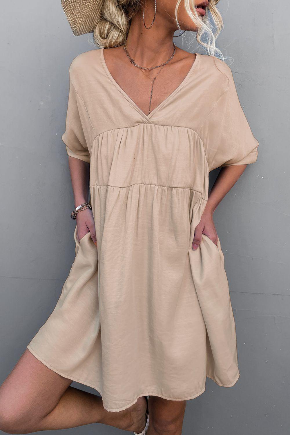 Tie Back Pocket Mini Dress - Trendsi