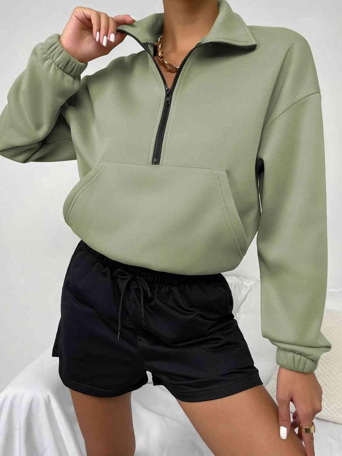Half-Zip Dropped Shoulder Sweatshirt - Trendsi