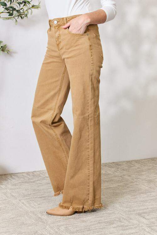 RISEN Full Size Fringe Hem Wide Leg Jeans - Trendsi - Flyclothing LLC