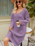 V-Neck Long Sleeve Sweater Dress - Trendsi - Flyclothing LLC
